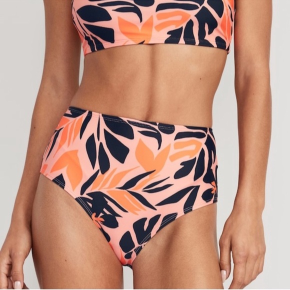Old Navy High Waisted Bikini Swim Bottoms M Feeling Peachy Beach Tropical Medium - Picture 7 of 8